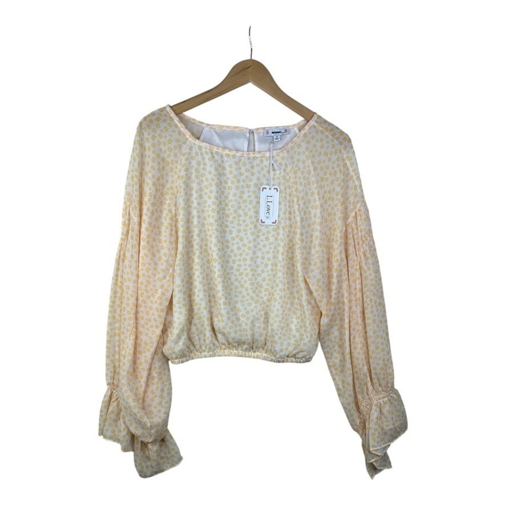 L Love Yellow Floral Print Blouse Size‎ Small NWT